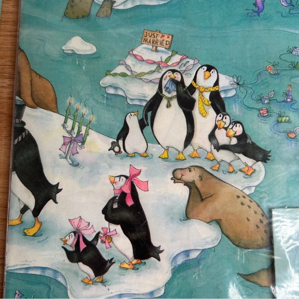 Vintage Wedding Wrapping Paper Blue Penguins Wedding Cake Set of 2 Hallmark